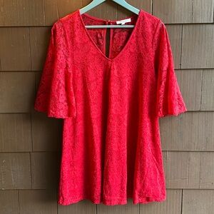Francesca's Red Lace Mini Dress w/ Flutter Sleeves- Size Small